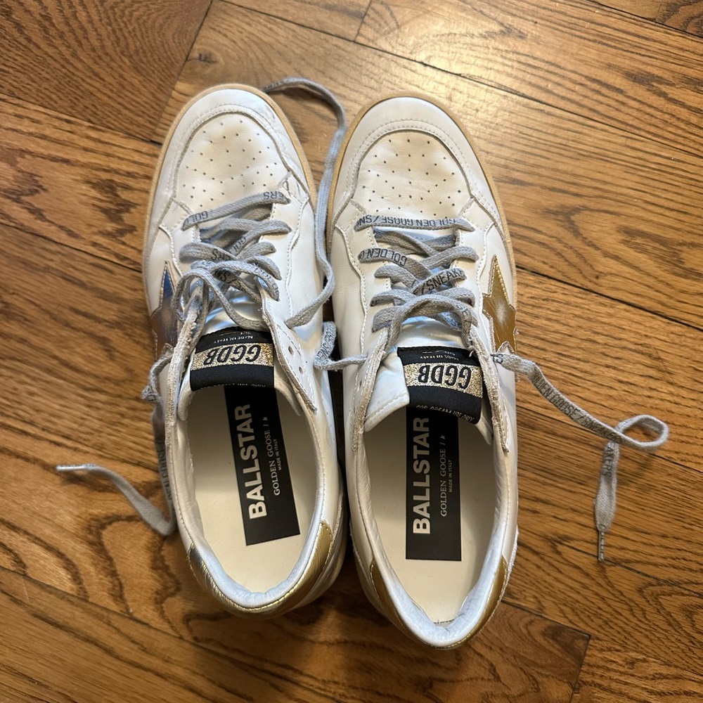 Golden Goose Ball Star Sneakers in White and Gold